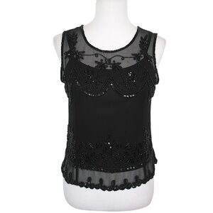 CONNECTED APPAREL Sheer Black Beaded Sleeveless Blouse Women's Size Medium